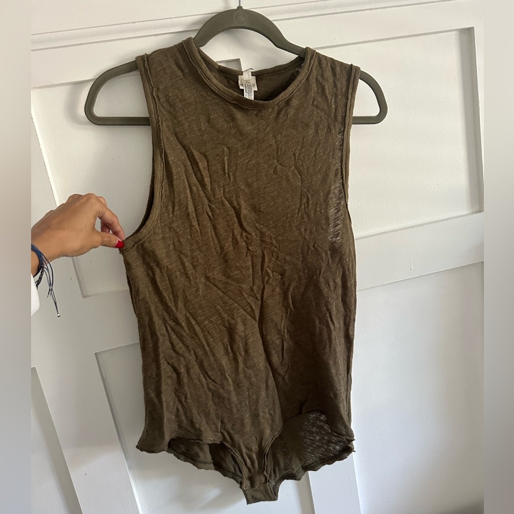 EUC Free People Olive Green Bodysuit Tank - XS